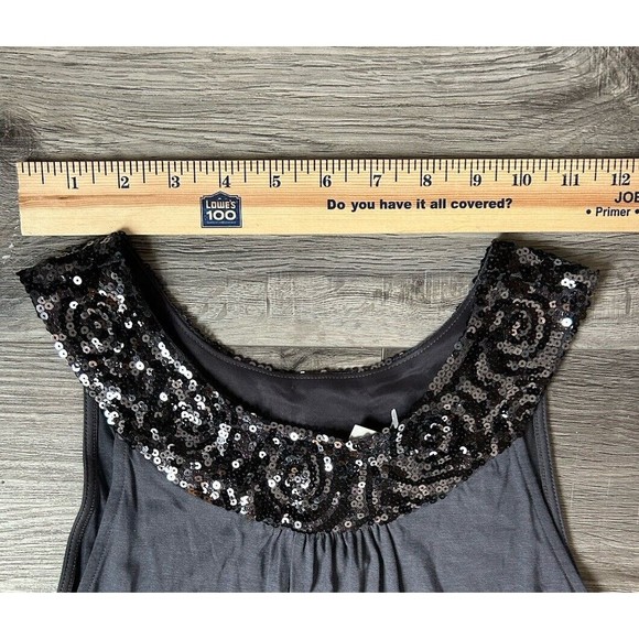 EXPRESS Charcoal Gray Sequin Trimmed Cotton Tunic Mini Dress Size S Side Pockets - Picture 8 of 10